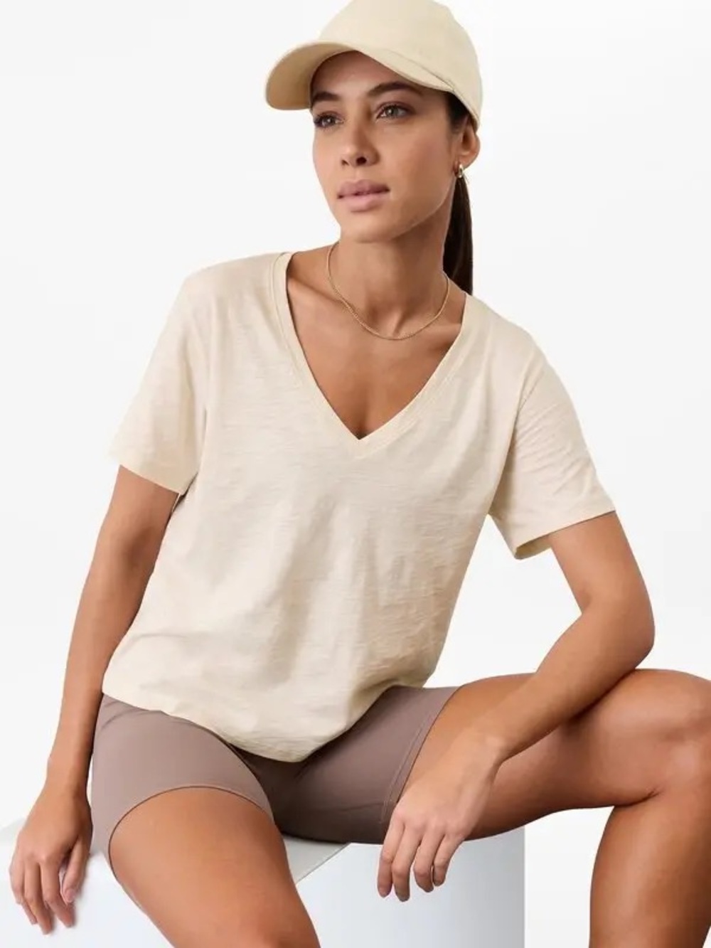 Athleta Essential Slub V-Neck Tee in Bone